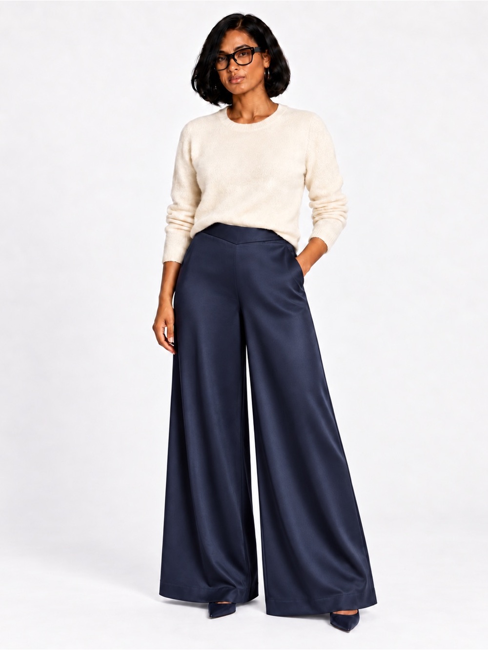 NWT Ann Taylor wide-leg satin pants navy Size 14.